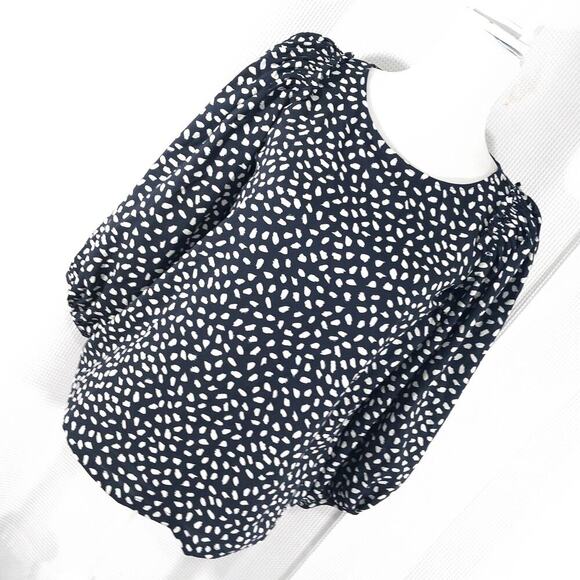 ANN TAYLOR PETITE! POUFY, PUFF SLEEVE BLACK & WHITE SPOTTED BLOUSE, TOP! SZ XSP - Picture 1 of 8